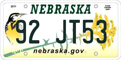 NE license plate 92JT53