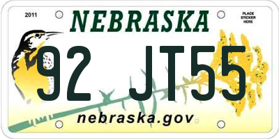NE license plate 92JT55