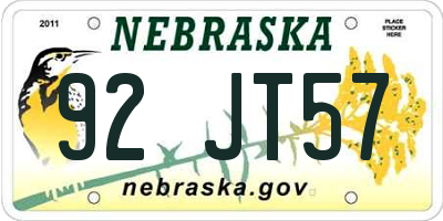NE license plate 92JT57