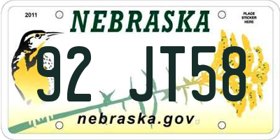 NE license plate 92JT58
