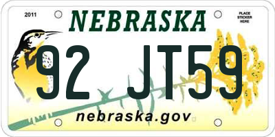 NE license plate 92JT59