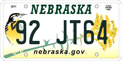 NE license plate 92JT64