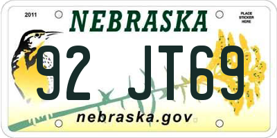 NE license plate 92JT69