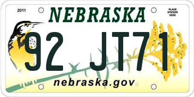 NE license plate 92JT71