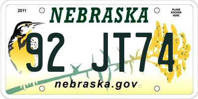NE license plate 92JT74