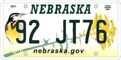 NE license plate 92JT76