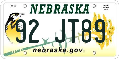 NE license plate 92JT89