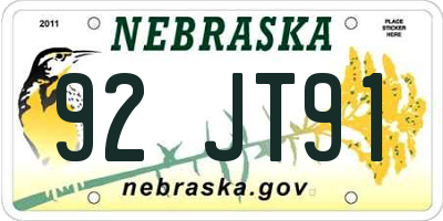 NE license plate 92JT91