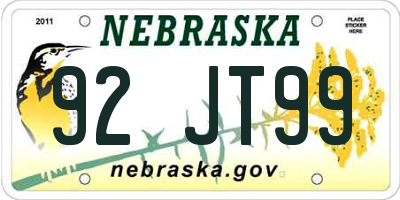 NE license plate 92JT99