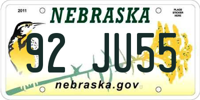 NE license plate 92JU55