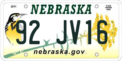 NE license plate 92JV16