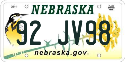 NE license plate 92JV98