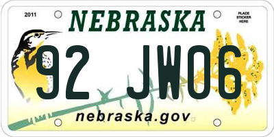 NE license plate 92JW06