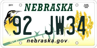 NE license plate 92JW34