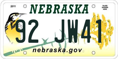 NE license plate 92JW41