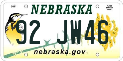 NE license plate 92JW46