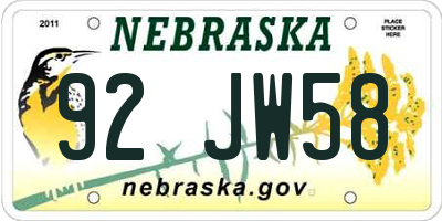 NE license plate 92JW58
