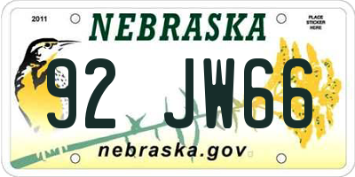 NE license plate 92JW66