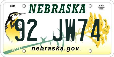 NE license plate 92JW74