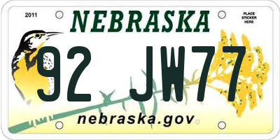 NE license plate 92JW77