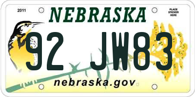 NE license plate 92JW83