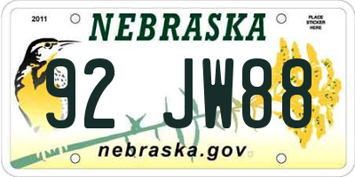 NE license plate 92JW88