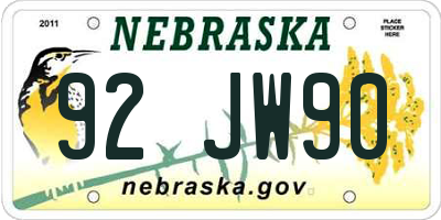 NE license plate 92JW90