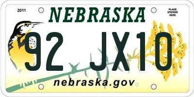 NE license plate 92JX10