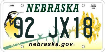 NE license plate 92JX18