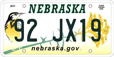 NE license plate 92JX19