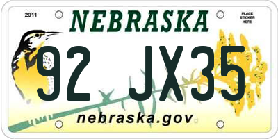NE license plate 92JX35