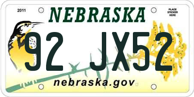 NE license plate 92JX52