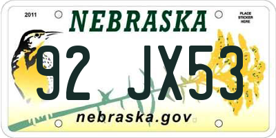 NE license plate 92JX53