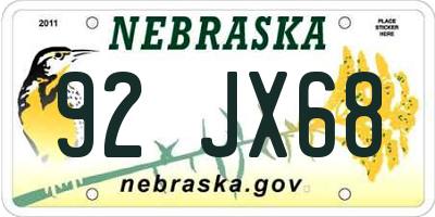 NE license plate 92JX68