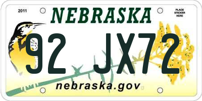 NE license plate 92JX72