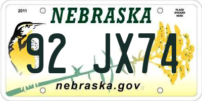 NE license plate 92JX74