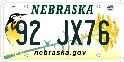 NE license plate 92JX76