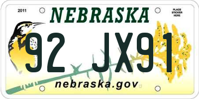 NE license plate 92JX91