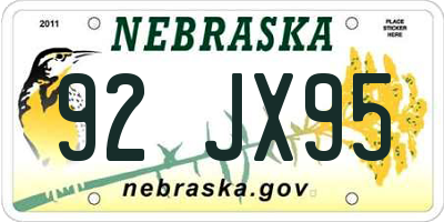 NE license plate 92JX95