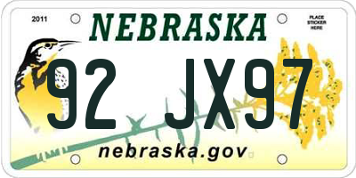 NE license plate 92JX97
