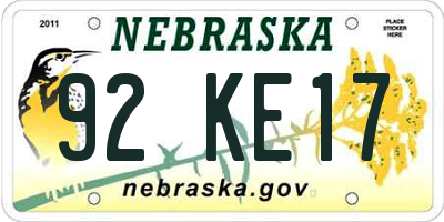 NE license plate 92KE17