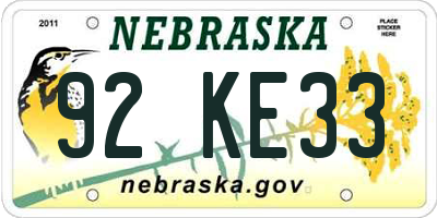 NE license plate 92KE33