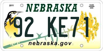 NE license plate 92KE71
