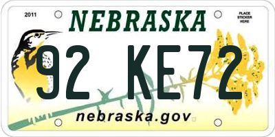 NE license plate 92KE72
