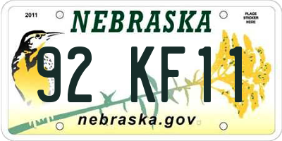 NE license plate 92KF11