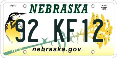NE license plate 92KF12