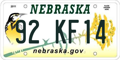 NE license plate 92KF14