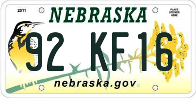 NE license plate 92KF16