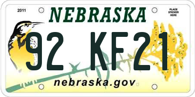 NE license plate 92KF21