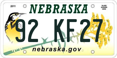 NE license plate 92KF27